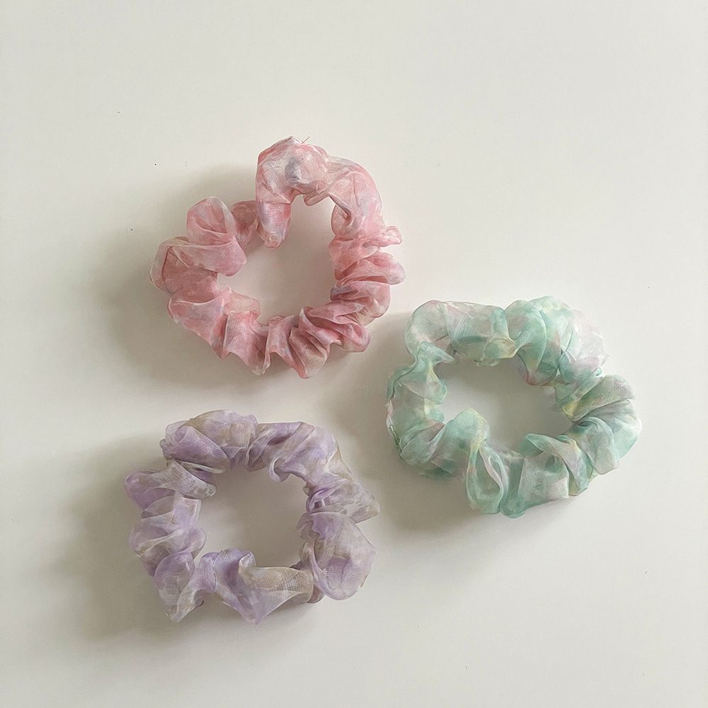 [1+1] 샤베트 미니 플라워 나염 파스텔 곱창 스크런치 머리끈 (3color)